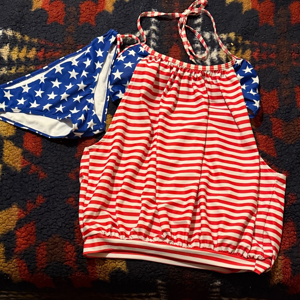 Red and Blue Striped Star Bikini